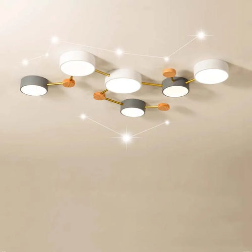 plafonnier nordique led bois macaron 3-8 têtes éclairage décoratif