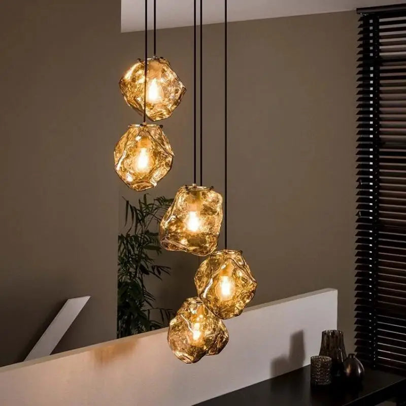 lustre nordique en verre lave glace forme créative rétro - vue 6 sur 9