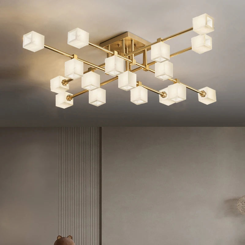 Lampe de salon en marbre et laiton naturel de luxe - vue 2 sur 14