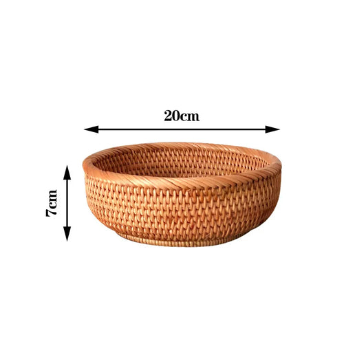 Round Rattan Woven Basket, Wicker Fruit Basket, Bread Food Kitchen Home Decor Organizer, Breadbasket For Kitchen - vue 13 sur 12
