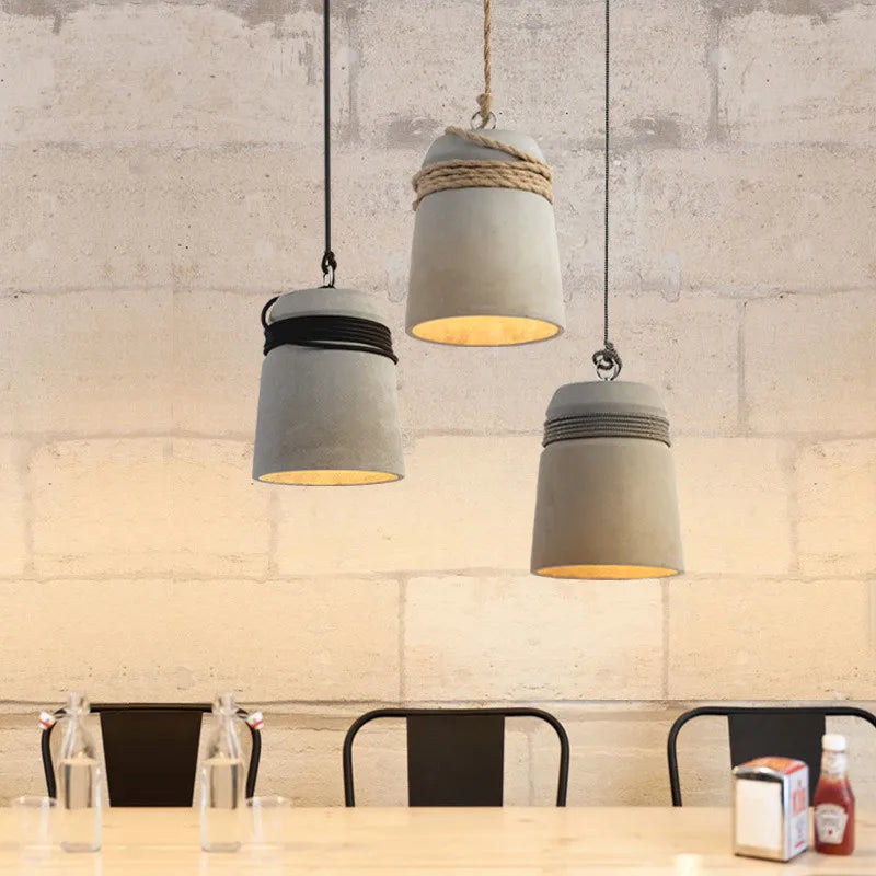 Suspension Led en ciment avec corde de chanvre - vue 5 sur 9