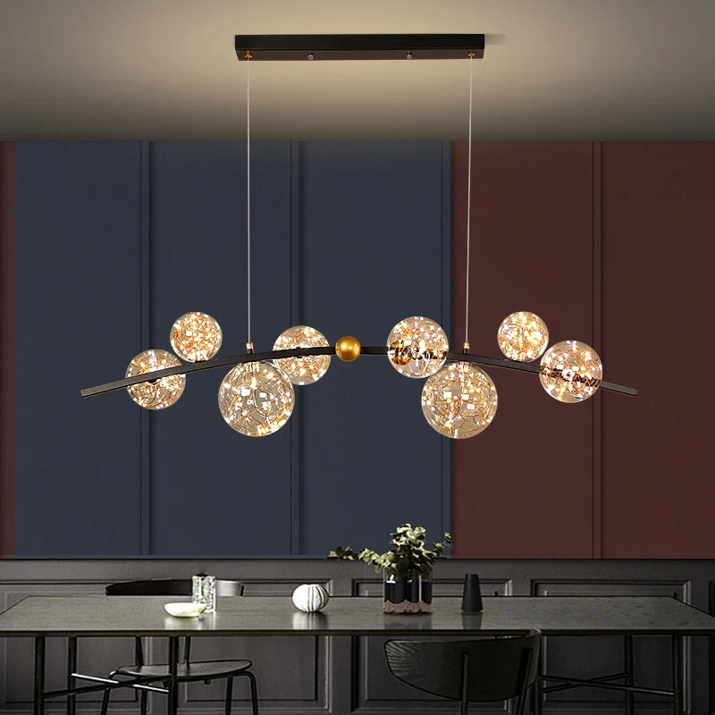 suspension led nordique boule de verre clair pour bar restaurant - vue 4 sur 14