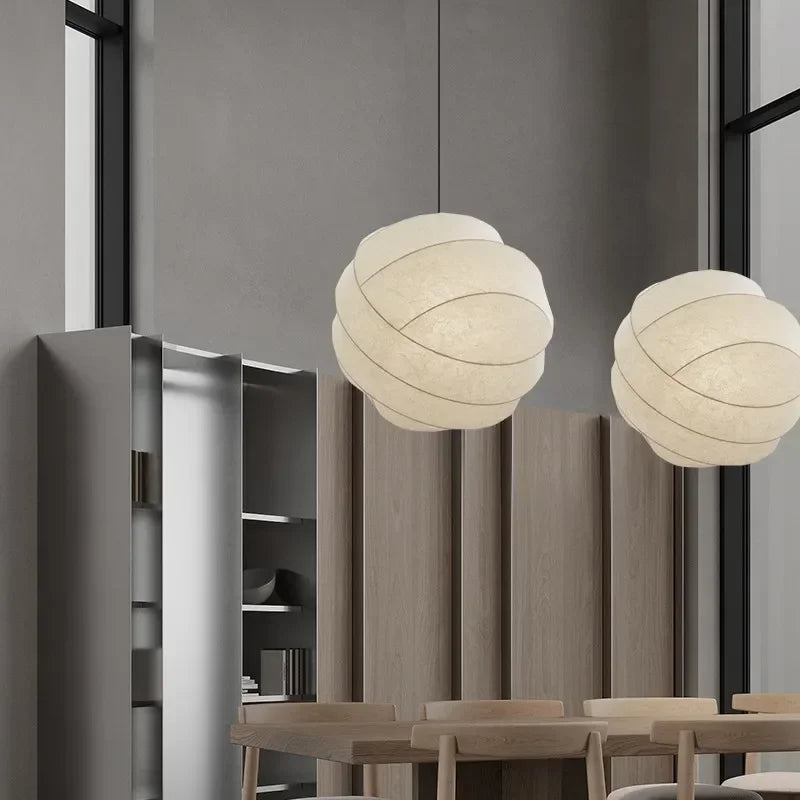 lustre suspendu en soie wabi sabi led moderne nordique - vue 6 sur 7