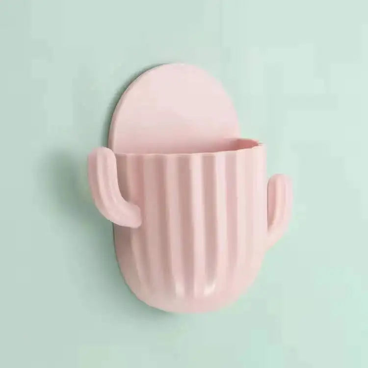 support mural auto-adhésif pour rangement de brosse et dentifrice cactus