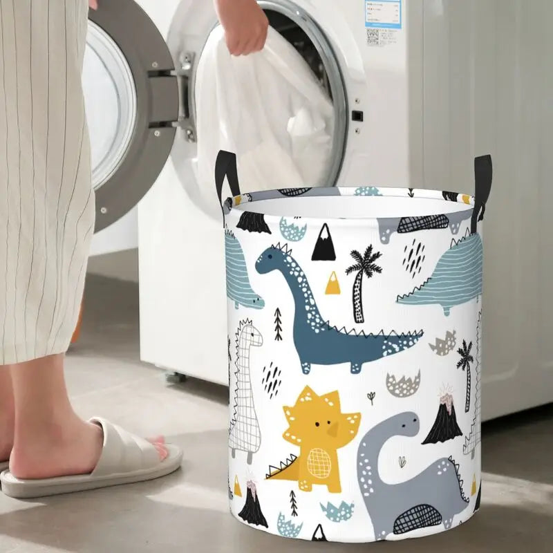 panier à linge en tissu oxford motif dinosaures pour rangement et décoration - vue 10 sur 10