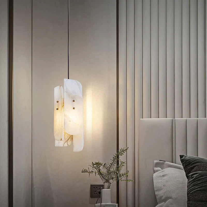 lampe suspendue en marbre avec fil de cuivre réglable 	 style - vue 2 sur 7