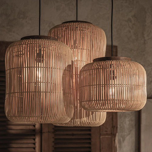 suspension Wabi-sabi lumières chinois rétro salle à manger salon restaurant décor chez l'habitant rotin