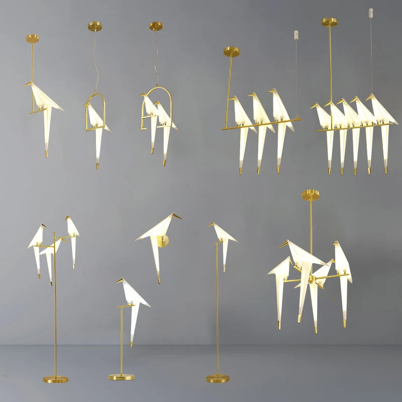 suspension LED design nordique en acrylique forme oiseau - vue 3 sur 19