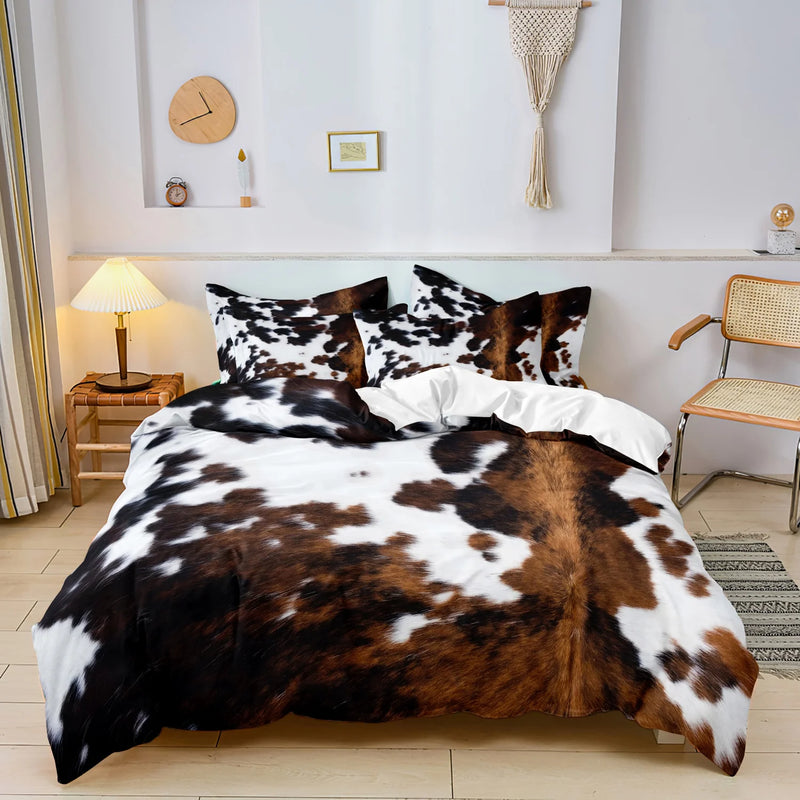 housse de couette 3 pièces en cuir de yak imprimé vache marron et noir