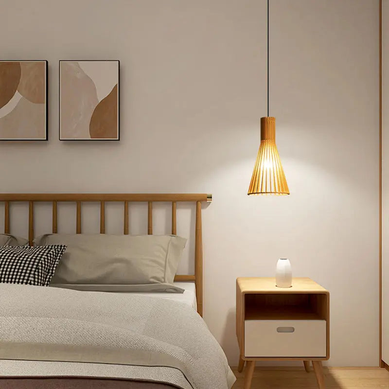 lustre wabi-sabi en bois avec éclairage led suspendu - vue 5 sur 8