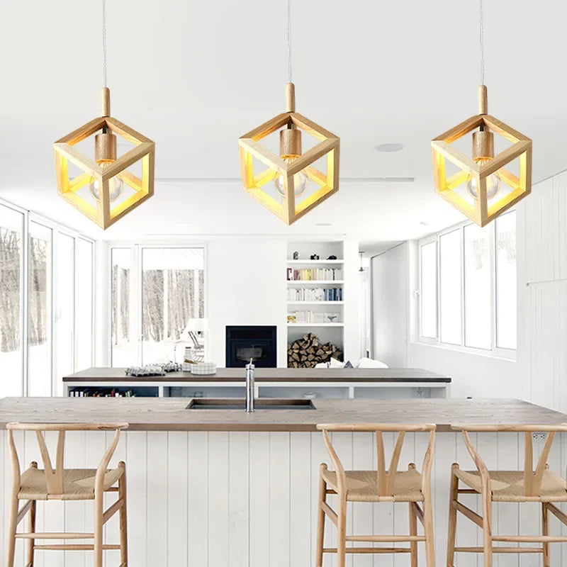 suspension moderne en bois massif pour éclairage intérieur