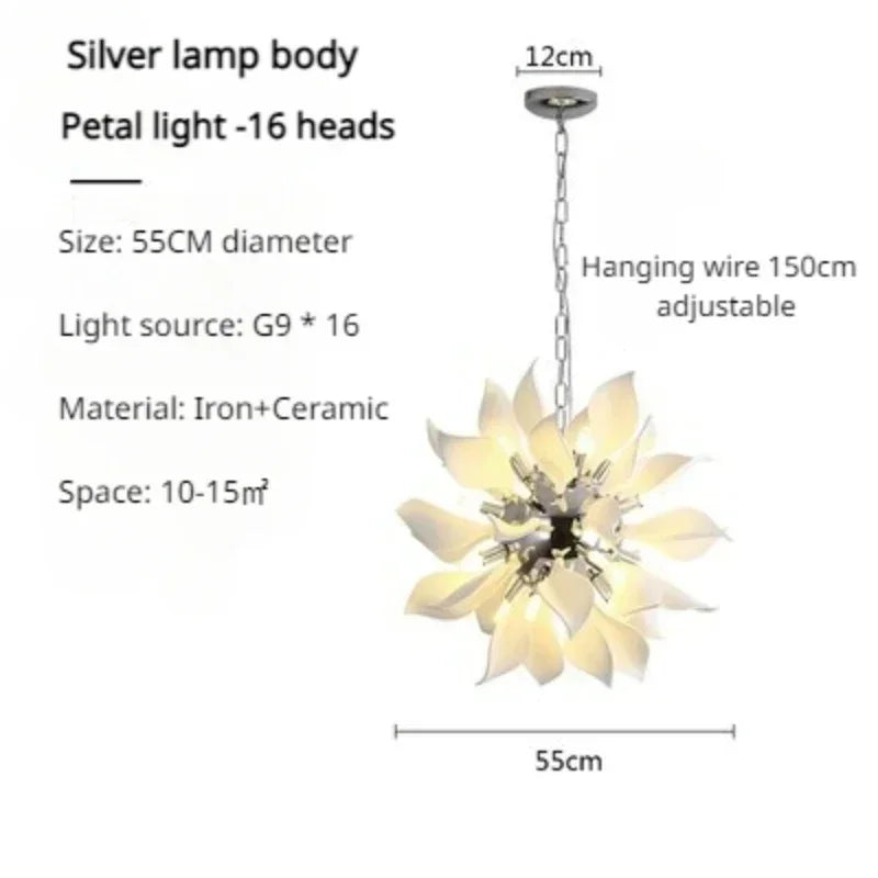 lustre moderne en céramique avec pétales de fleurs et lumière led - vue 15 sur 15