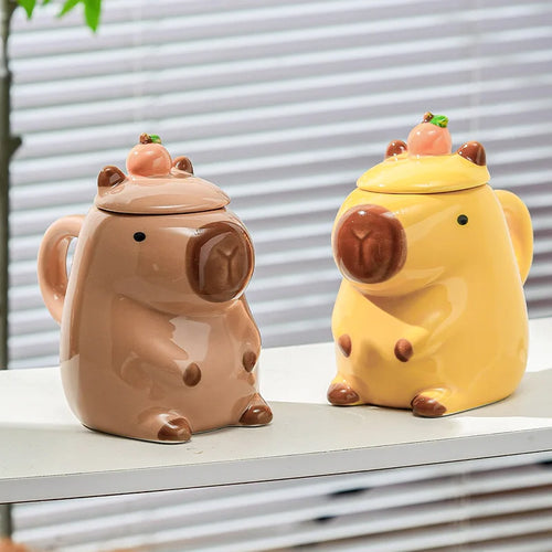 Mug capybara cartoon céramique avec couvercle grande capacité