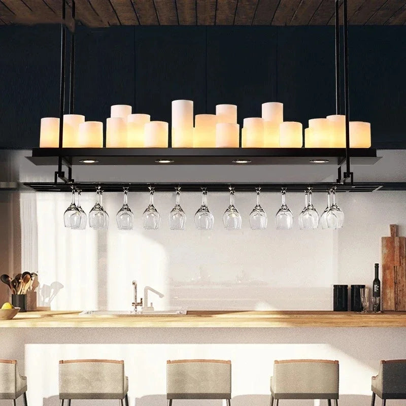 Retro American Bar, Luxury Restaurant, Bar Decoration, Front Desk, Red Wine Cup, Inverted Candlestick, Pendant Light - vue 4 sur 11