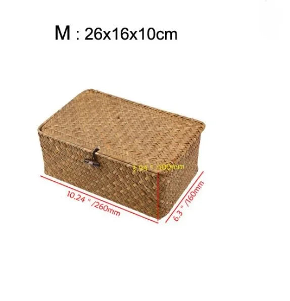 panier de rangement tissé en jonc de mer avec couvercle - vue 13 sur 13