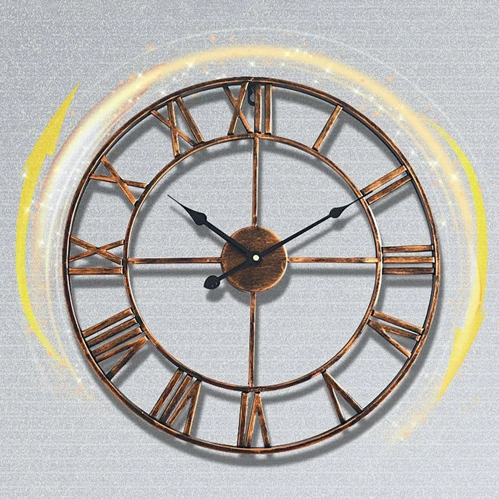 horloge murale rétro en métal creux style 3D avec chiffres romains - vue 5 sur 6