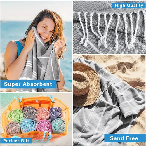 serviette de plage turque coton franges sechage rapide - vue 7 sur 7