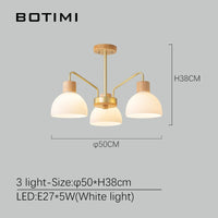 lustre botimi en bois avec abat-jour en verre 3 lumières 5 leds incluses