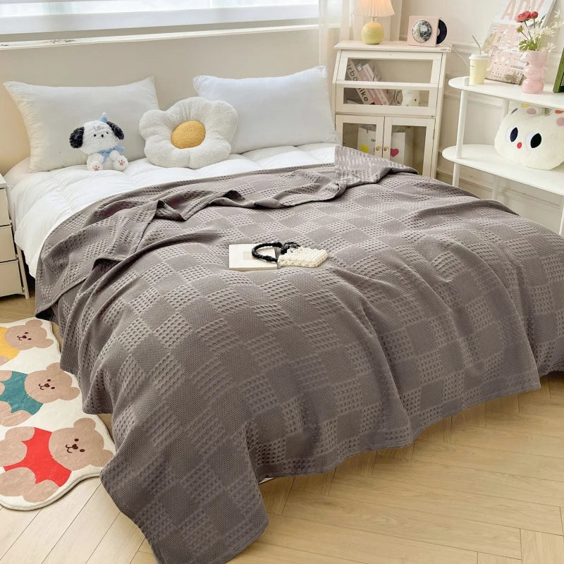 plaid coton gaufré léger pour canapé et chambre - vue 5 sur 7