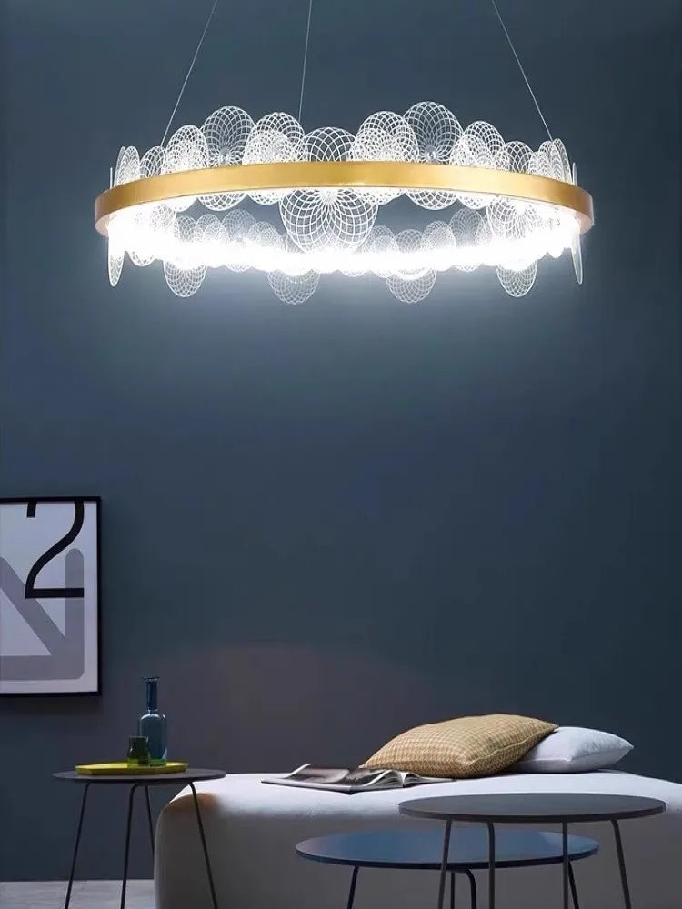 suspension nordique à anneau doré pour décoration intérieure ajustable - vue 6 sur 9