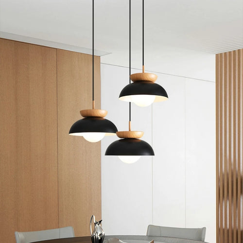 Pendelleuchte im amerikanischen Stil aus Metall und Holz für Restaurant - vue 3 sur 7