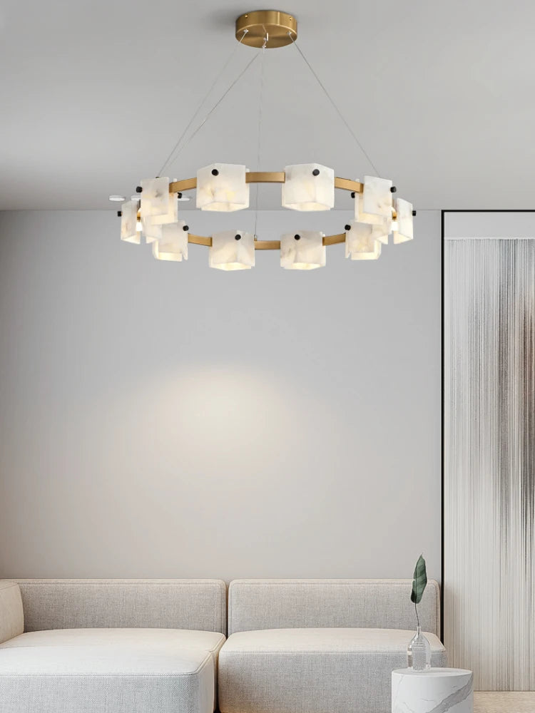suspension minimaliste en marbre naturel avec éclairage led - vue 5 sur 11