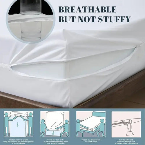 1pc 6-Sides Fully Enclosed Waterproof Mattress Cover With Zipper (Without Pillowcase), Dust-proof Mattress Protector Solid Color - vue 4 sur 8