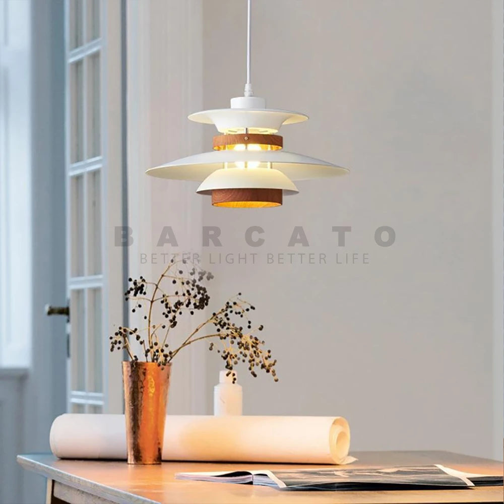 lustre design danois led rétro noyer lampe suspendue - vue 5 sur 12