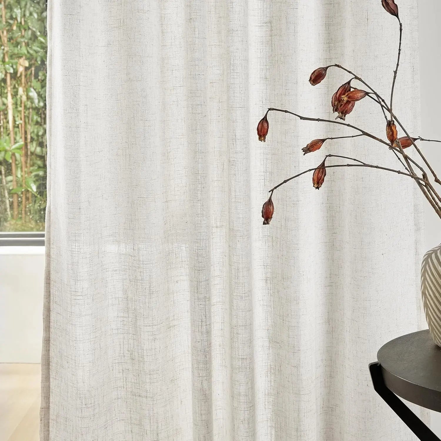 Voilage sur mesure style lin moderne grande hauteur