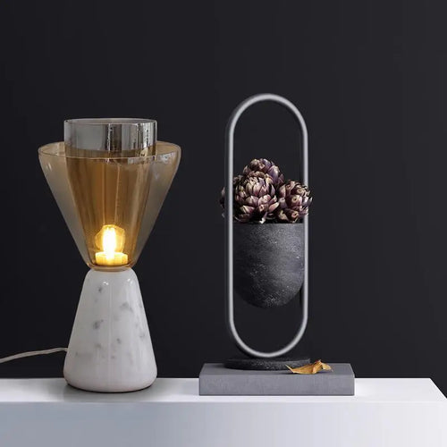 Nordic Marble Table Lamp with E27 Changeable Bulb Led Desk Light Glass Shade - vue 4 sur 7