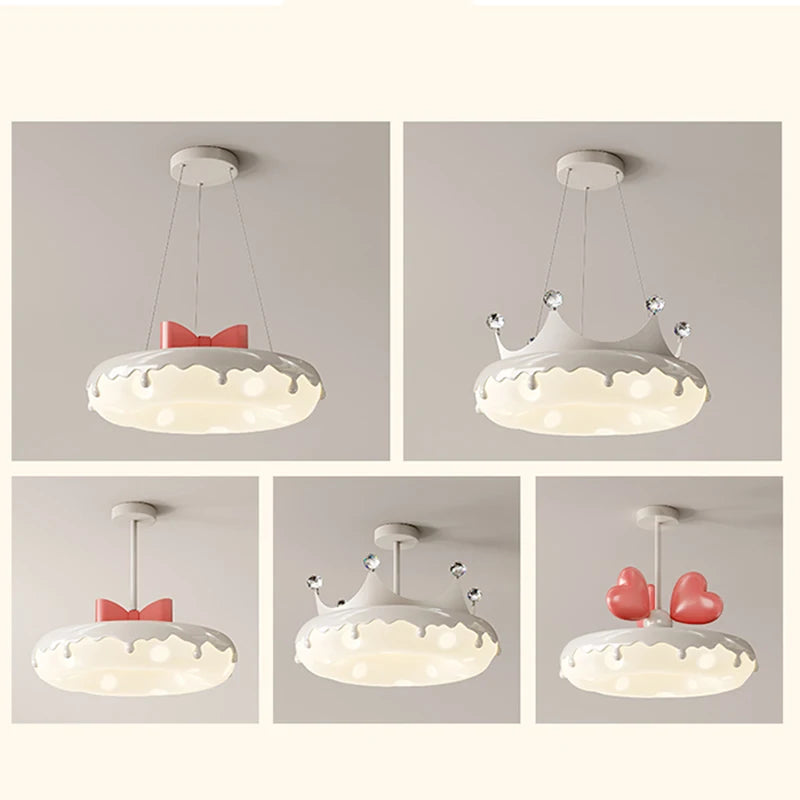 Creative Children Bedroom Chandelier Lamp with Pink Heart Bow Tie Crown Pendant Light for Princess Room Girl Nursery Baby Decor - vue 6 sur 24