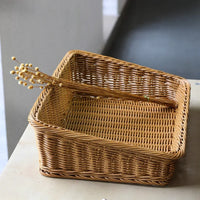 plateau de service en rotin panier tressé avec poignées pour rangement