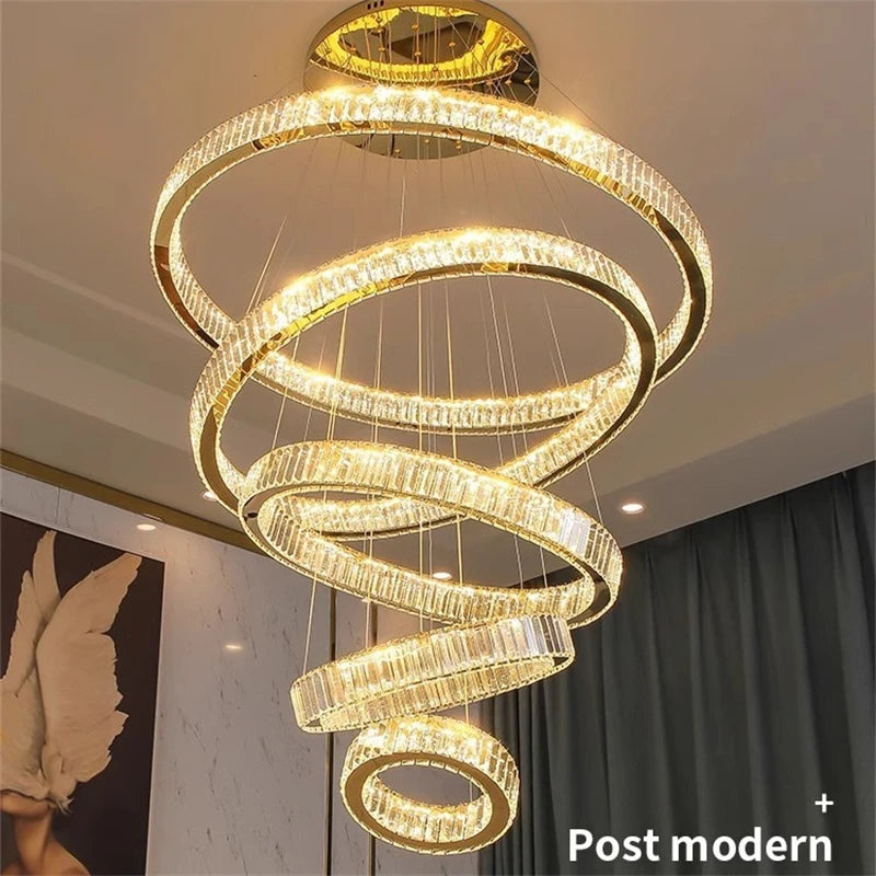 lustre moderne en cristal avec anneaux réglables pour décoration intérieure - vue 5 sur 25