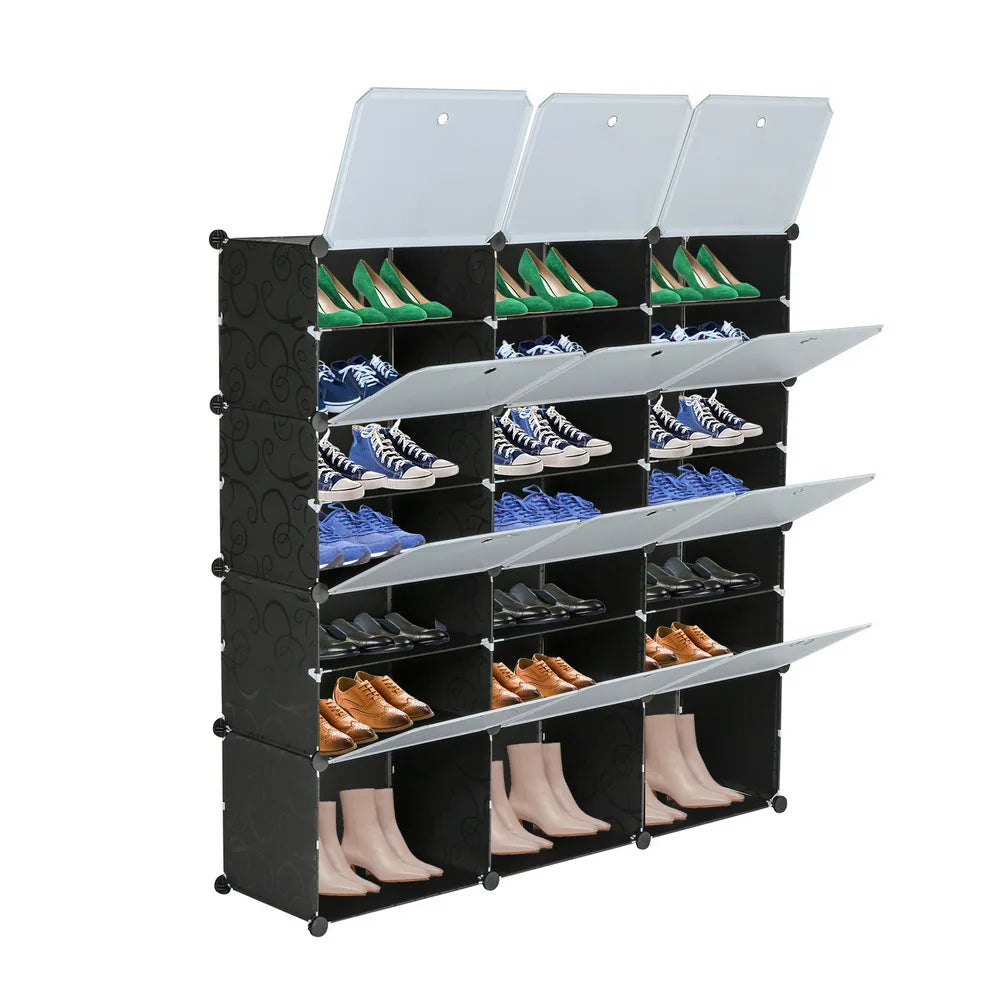 7-Tier Portable 42 Pair Shoe Rack Organizer 21 Grids Tower Shelf Storage Cabinet Stand Expandable for Heels, Boots, Slippers, Bl
