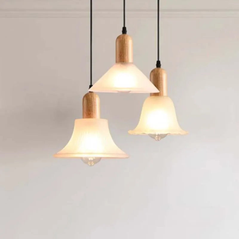 Suspension LED en verre nordique moderne en bois - vue 2 sur 23