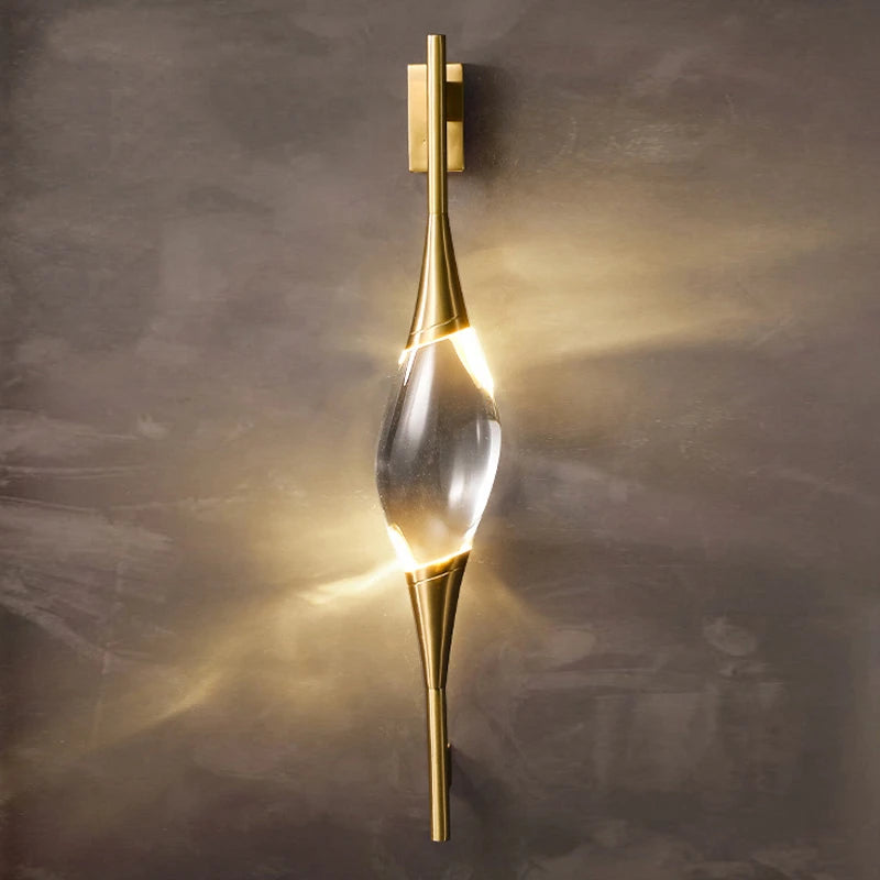 applique murale moderne en cristal clair avec corps en cuivre - vue 5 sur 8