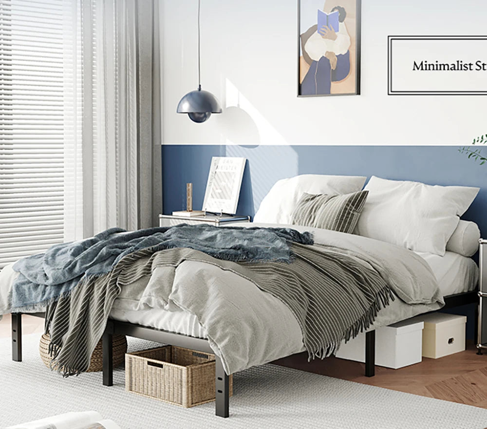 Metal Bed Frame – Heavy Duty Mattress Foundation with Anti-slip Steel Slat Support, Durable Platform Base with Underbed Storage