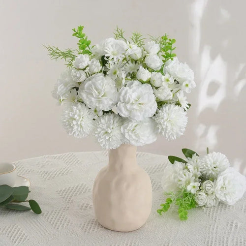 bouquet de roses et œillets en soie décoration florale festive - vue 7 sur 11