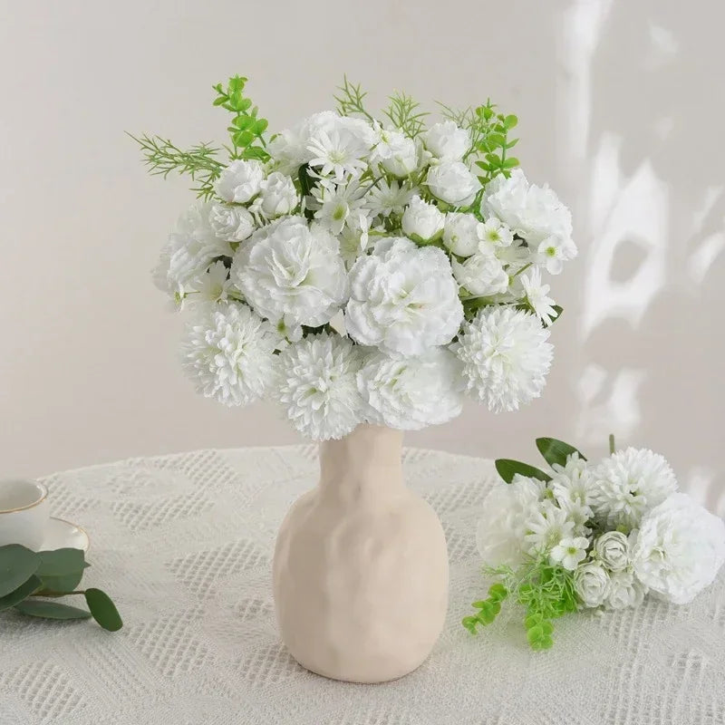 bouquet de roses et œillets en soie décoration florale festive - vue 6 sur 11