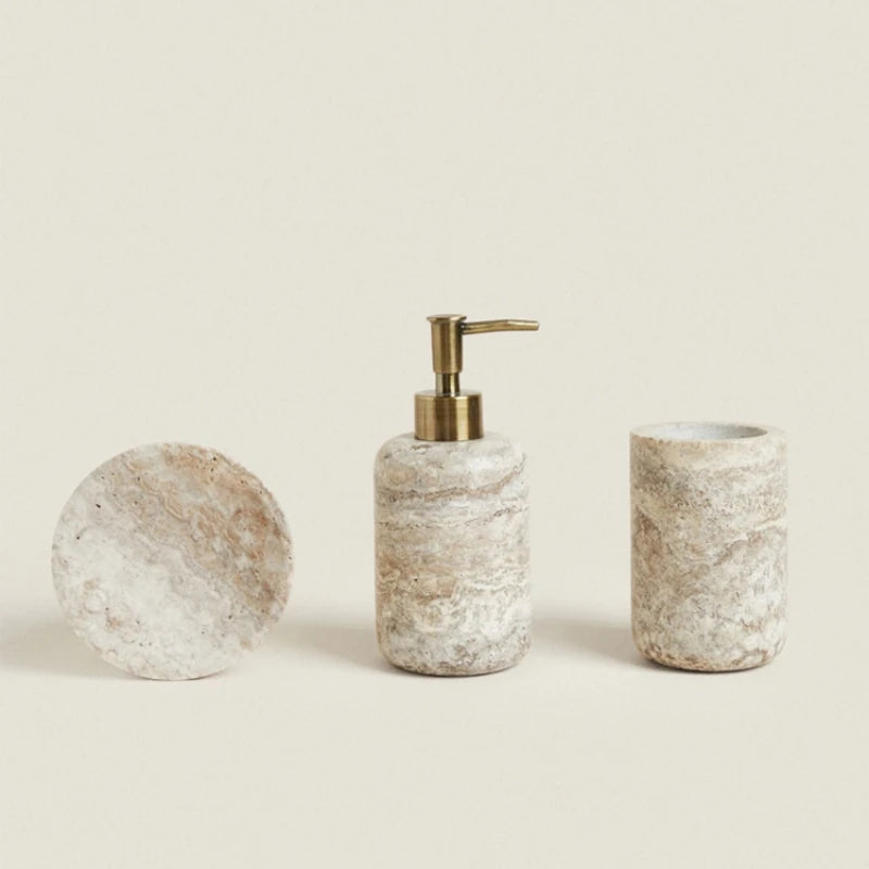 ensemble d'accessoires en travertin wabi-sabi pour salle de bain - vue 3 sur 6