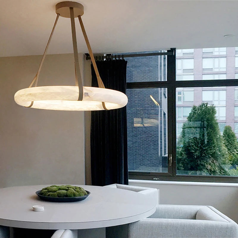 lustre led en cuivre et marbre naturel luxueux minimaliste - vue 6 sur 12