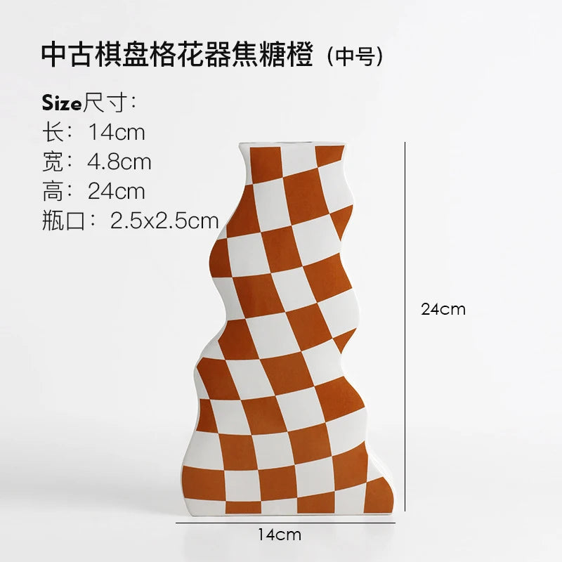 vase en céramique damier pour fleurs séchées décoration élégante - vue 8 sur 10