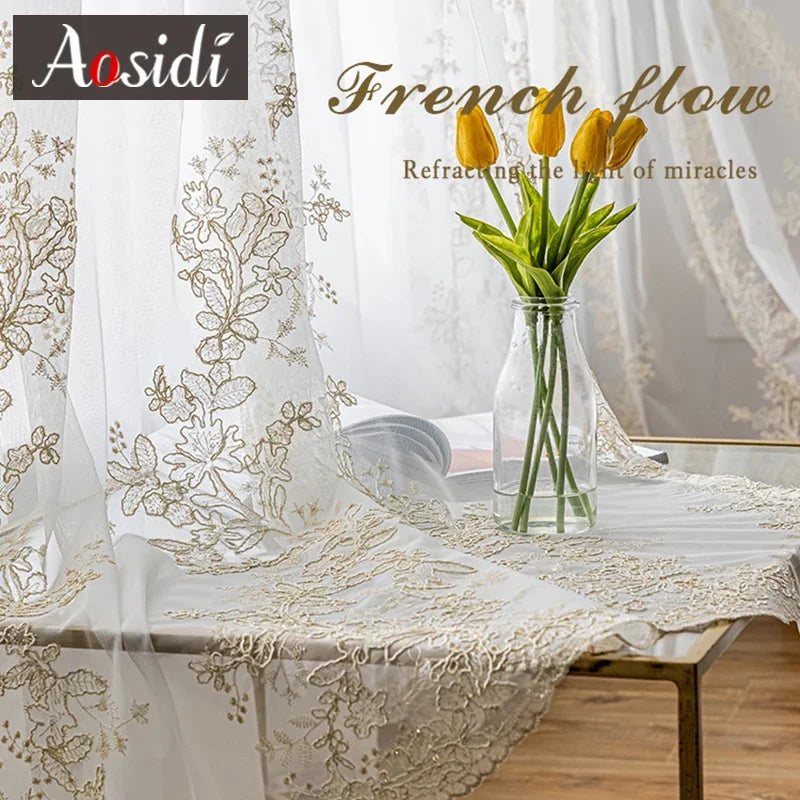 Voilage tulle brodé floral rideau moderne salon chambre