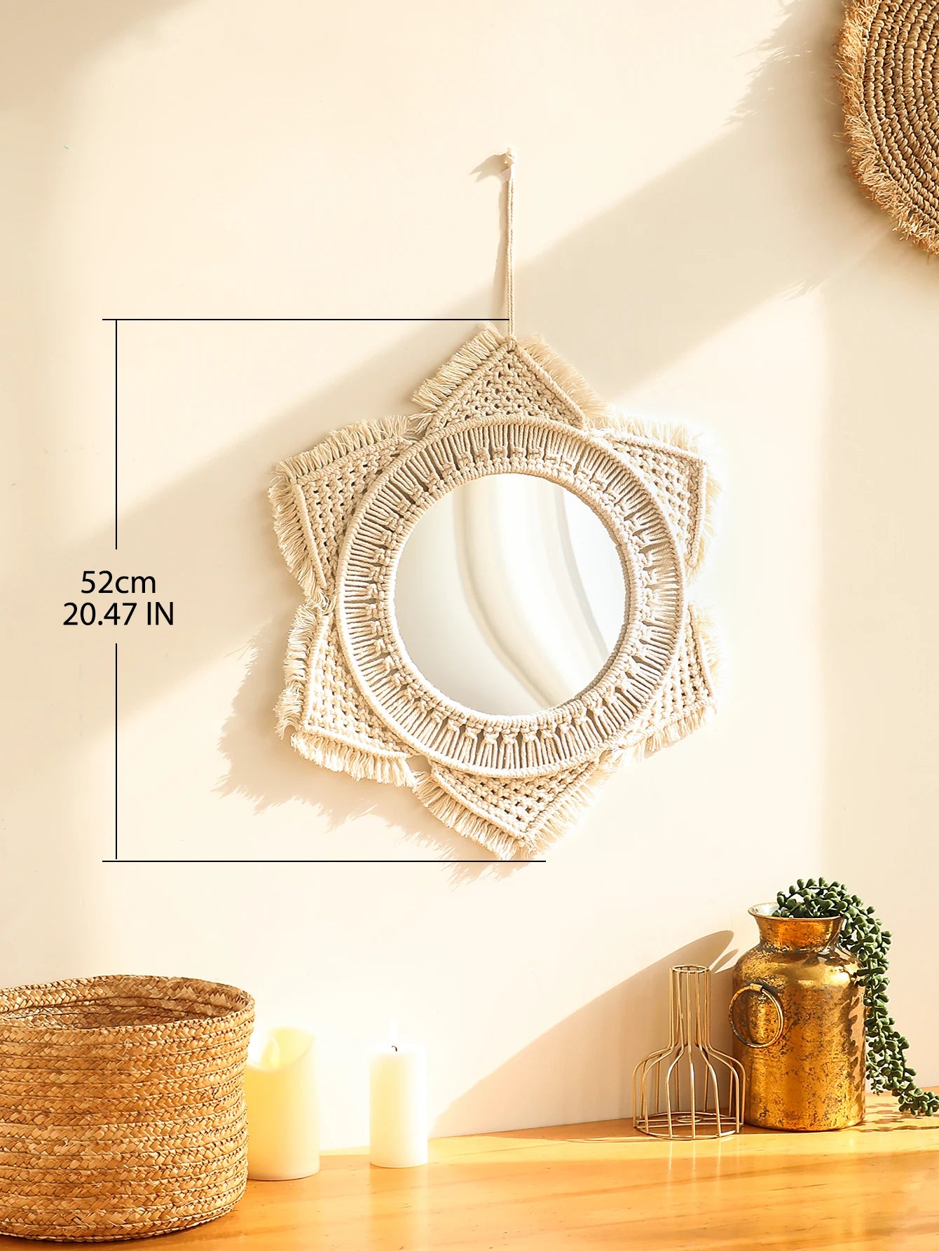 miroir décoratif boho en macramé pour décoration murale artisanale - vue 12 sur 13