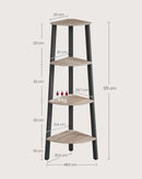 VASAGLE Corner Shelf Unit, 4-Tier Corner Shelf, Ladder Shelf for Living Room, Bookshelf or Plant Stand, Industrial Accent