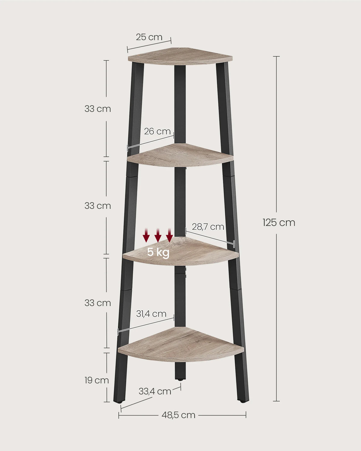 VASAGLE Corner Shelf Unit, 4-Tier Corner Shelf, Ladder Shelf for Living Room, Bookshelf or Plant Stand, Industrial Accent - vue 4 sur 8