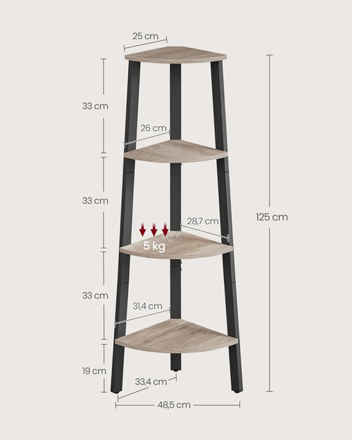 VASAGLE Corner Shelf Unit, 4-Tier Corner Shelf, Ladder Shelf for Living Room, Bookshelf or Plant Stand, Industrial Accent - vue 5 sur 8