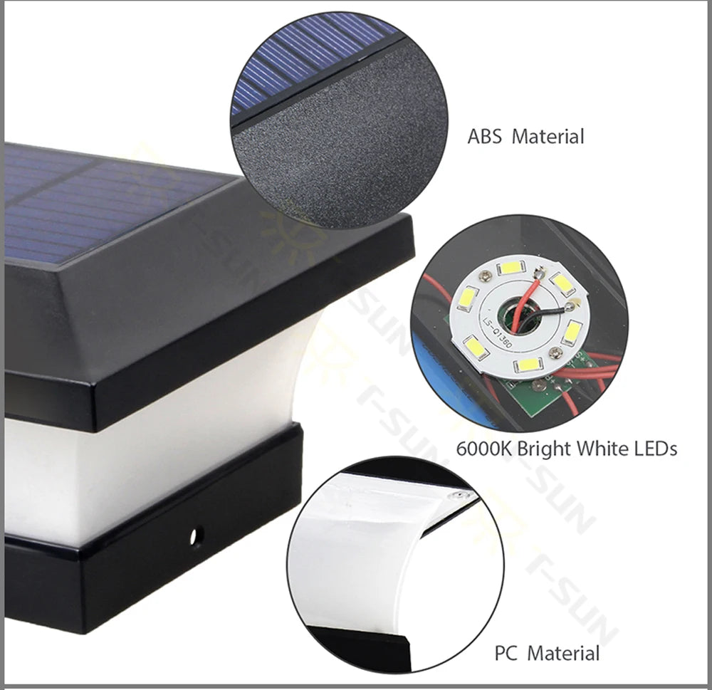 1-4 pièces Lumière Solaire Extérieure LED Post Pont Cap Clôture Paysage Lampe Étanche IP65 Porte de Jardin Lampe À Énergie Solaire Décoration - vue 10 sur 9