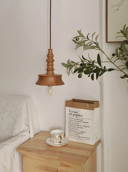 Pendelleuchte aus Holz im Retro-Design für Restaurant und Nachttisch - vue 3 sur 9
