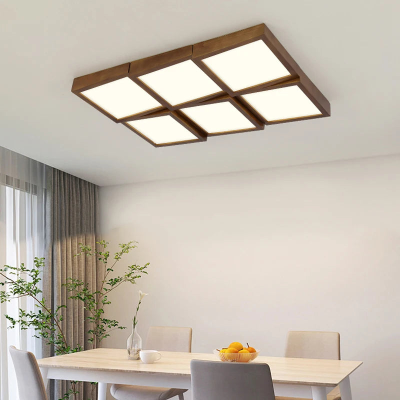 lustre en bois carré à led éclairage intelligent dimmable - vue 3 sur 14